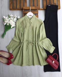 ALENE BELİ İPLİ SALAŞ GÖMLEK TUNİK B3-3-5664-07-YEŞİL - 