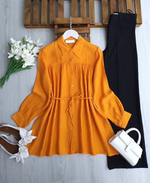 ALENE BELİ İPLİ SALAŞ GÖMLEK TUNİK B3-3-5664-15-ORANJ - 1
