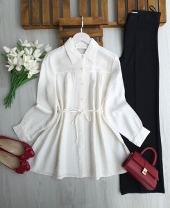 ALENE BELİ İPLİ SALAŞ GÖMLEK TUNİK B3-3-5664-20-BEYAZ - 