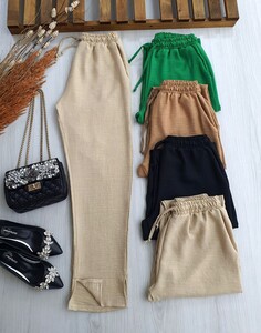  - BALS YIRTMAÇLI CEPLİ BELİ BAĞCIKLI KETEN PANTOLON B8-1-6032-34-BEJ