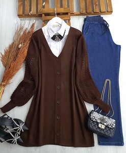  - BESAJ KOLU ÖRGÜLÜ TRİKO HIRKA B5-3 8094-37-KAHVE