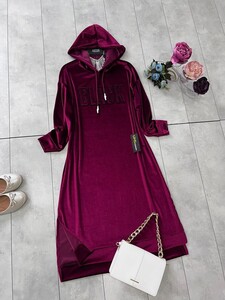  - BLACK BASKILI TAM BOY KADİFE TUNİK B11-3-5257-04-BORDO