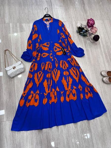 BUYSE PATLI YARIM DÜĞMELİ HAKİM YAKA SALAŞ ELBİSE B11-5-2284-15-ORANJ