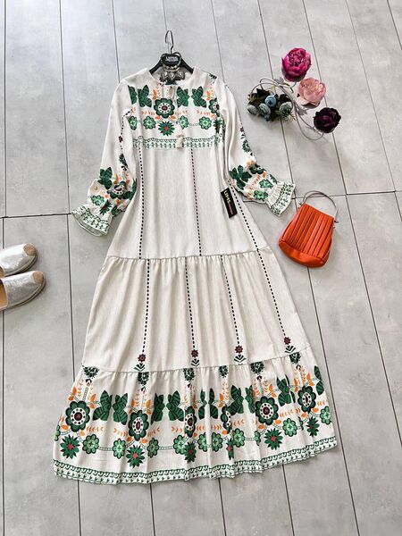 CANYA OTANTİK DESEN KETEN ELBİSE B4-2-2230-54-BENETTON
