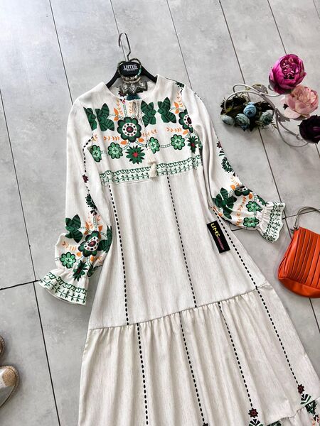 CANYA OTANTİK DESEN KETEN ELBİSE B4-2-2230-54-BENETTON