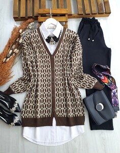  - ELNİ DESENLİ TRİKO HIRKA A10-2 8063-37-KAHVE