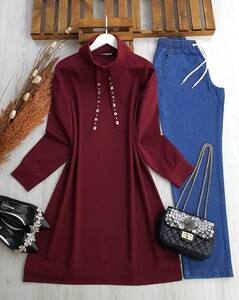  - ESEZ DEGAJE YAKA TAŞLI SALAŞ TUNİK B1-5-5365-04-BORDO