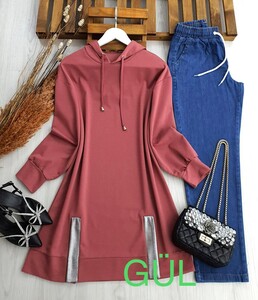  - EYCE PAYET YIRTMAÇLI KAPŞONLU TUNİK A1-4-5359-16-GÜL