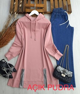  - EYCE PAYET YIRTMAÇLI KAPŞONLU TUNİK A1-4-5359-74-AÇIK PUDRA