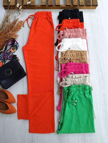 FEXA BAĞCIKLI CEPLİ KETEN PANTOLON B6-4-6036-15-ORANJ