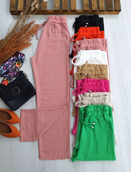 FEXA BAĞCIKLI CEPLİ KETEN PANTOLON B6-4-6036-16-GÜL