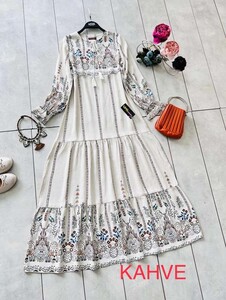  - HEOL PÜSKÜLLÜ ETNİK KETEN ELBİSE B1-1-2228-24-KAHVE