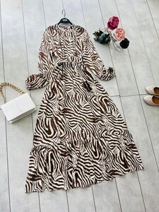 HESA ZEBRA DESENLİ VE KEMERLİ HAKİM YAKA ELBİSE B11-1-2253-37-KAHVE - Thumbnail