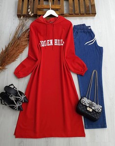  - HIDDEN HILLS BASKILI TAM BOY TUNİK B3-2-5349-03-KIRMIZI