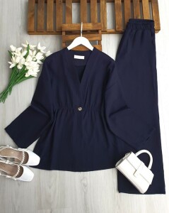 İLNED TEK DÜĞME BELİ LASTİKLİ CEKET MÜSLİM TAKIM B7-4-1731-12-LACİVERT - 