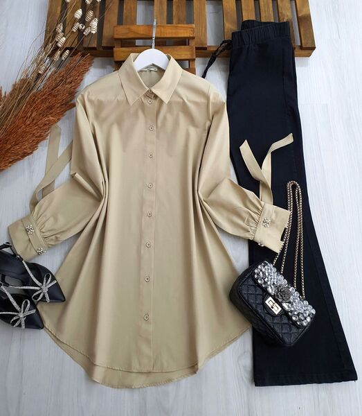 KELP KOL TAŞLI VE BAĞLAMALI GÖMLEK B10-3-5298-22-TAŞ
