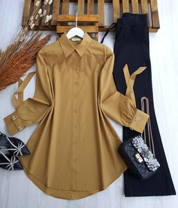  - KELP KOL TAŞLI VE BAĞLAMALI GÖMLEK B10-5-5298-48-BİSKÜVİ