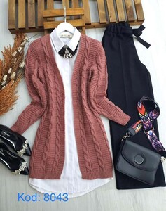  - LARKE DİKEY ÖRGÜLÜ TRİKO HIRKA A7-1-8043-16-GÜL