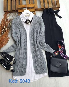  - LARKE DİKEY ÖRGÜLÜ TRİKO HIRKA 8043-26-GRİ