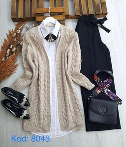  - LARKE DİKEY ÖRGÜLÜ TRİKO HIRKA A7-1-8043-34-BEJ