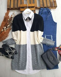  - LEQU RENKLİ TRİKO HIRKA B8-1-3127-01-SİYAH