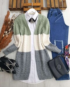 - LEQU RENKLİ TRİKO HIRKA A7-1-3127-08-MİNT YEŞİLİ