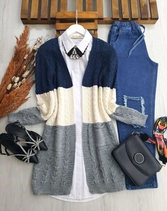  - LEQU RENKLİ TRİKO HIRKA B8-1-3127-12-LACİVERT