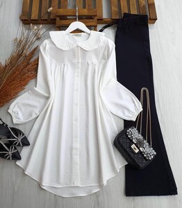  - LOFE BEBE YAKA SALAŞ KETEN TUNİK A8-4-5315-20-BEYAZ