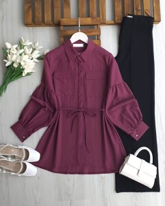 LONEH ÇİFT CEP GİZLİ PATLI GÖMLEK TUNİK B4-2-5666-61-ROSE - 