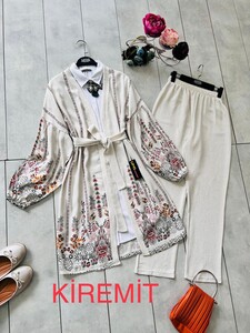  - LOZA ETNİK KETEN KİMONO TAKIM B2-5-1450-06-KİREMİT