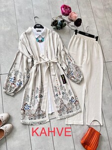  - LOZA ETNİK KETEN KİMONO TAKIM B2-5-1450-37-KAHVE