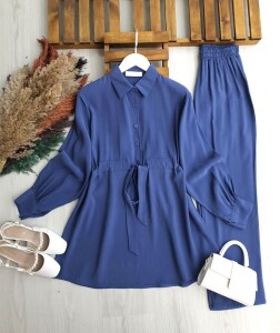 LUCES YARIM DÜĞMELİ BELİ BAĞCIKLI CUPRA İKİLİ TAKIM A3-2-1710-11-İNDİGO - 