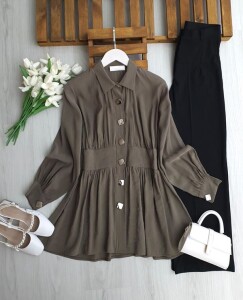 LUYBE BELİ DİKİŞLİ BÜYÜK DÜĞMELİ TUNİK B2-4-5696-09-HAKİ - 