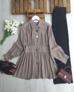 LUYBE BELİ DİKİŞLİ BÜYÜK DÜĞMELİ TUNİK B2-4-5696-25-VİZON - 