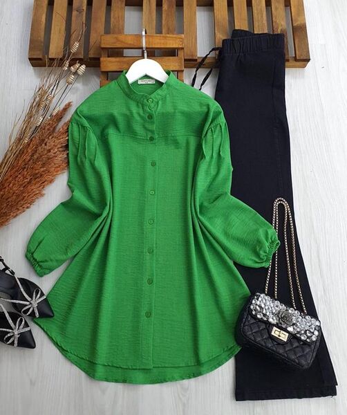LUYE OMUZ NEVRULU KETEN GÖMLEK TUNİK C2-5321-54-BENETTON