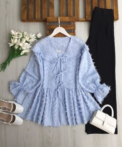 MATZEL ÖNÜ BAĞCIKLI PÜSKÜLLÜ KISA CEKET A6-6-3228-10-MAVİ - 