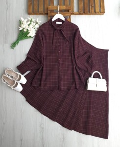 MELY YAKA DETAYLI ETEĞİ KUP DİKİŞLİ TAKIM B3-1-1733-04-BORDO - 
