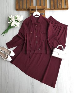 MOVES CEP KAPAKLI BELİ İPLİ ETEKLİ TAKIM B2-2-1717-04-BORDO - 