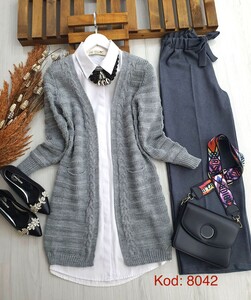  - MUGA KABARTMALI TRİKO HIRKA B8-1-8042-26-GRİ