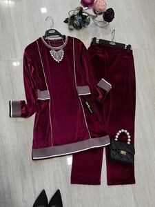  - MUVE RİBANALI KADİFE TAKIM B9-1-1436-04-BORDO