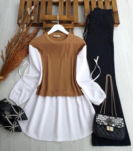  - NAPE GÖMLEK GARNİLİ KOL BAĞCIKLI TUNİK A7-2-5316-48-BİSKÜVİ