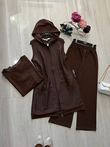  - NEYZA KAPİTONE YELEKLİ ÜÇLÜ TAKIM 1493-37-KAHVE