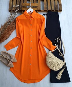  - NOLFE AHŞAP DÜĞMELİ KETEN TUNİK A7-3-5281-15-ORANJ