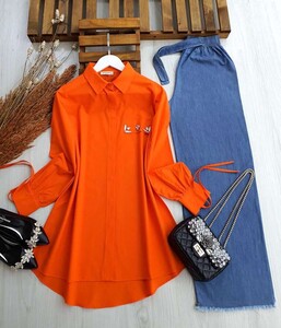 - NOYSE KOLU BAĞLAMALI TAŞLI SALAŞ GÖMLEK B5-4-5268-15-ORANJ
