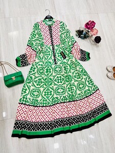  - NOVE DESENLİ YARIM DÜĞMELİ HAKİM YAKA SALAŞ ELBİSE B9-1-2276-07-YEŞİL