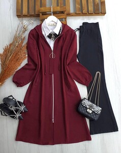 - NUGE KAPÜŞONLU CEPLİ TAM BOY KETEN KAP B11-3-3140-04-BORDO