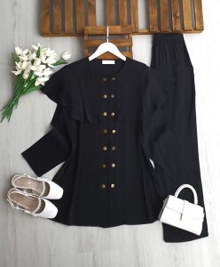 OLGEC ÇİFT SIRA DÜĞMELİ OMUZ PELERİN TAKIM A5-5-1728-01-SİYAH - 