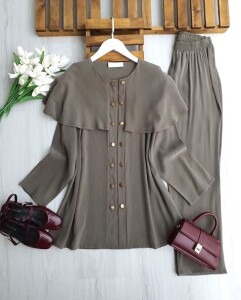 OLGEC ÇİFT SIRA DÜĞMELİ OMUZ PELERİN TAKIM A5-5-1728-09-HAKİ - 