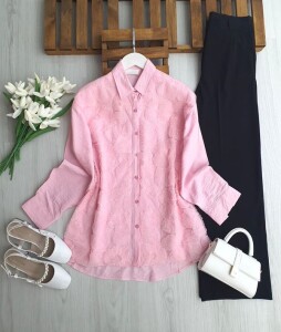 OLKE TÜL İŞLEMELİ GÖMLEK TUNİK B1-3-5675-05-PUDRA - 