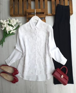 OLKE TÜL İŞLEMELİ GÖMLEK TUNİK B1-3-5675-20-BEYAZ - 